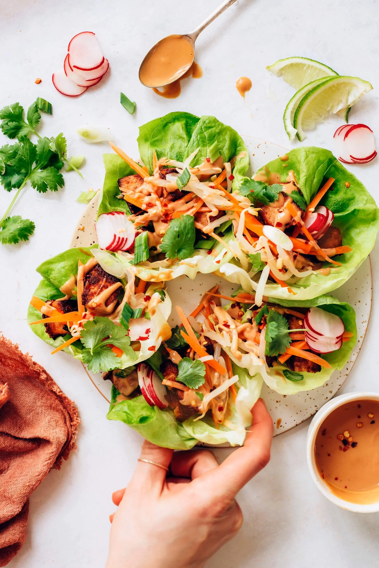 Crispy tofu lettuce wrap
